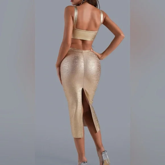 NWT Bella Barnett Kit Gold Metallic Cutout Dress - Picture 4 of 10